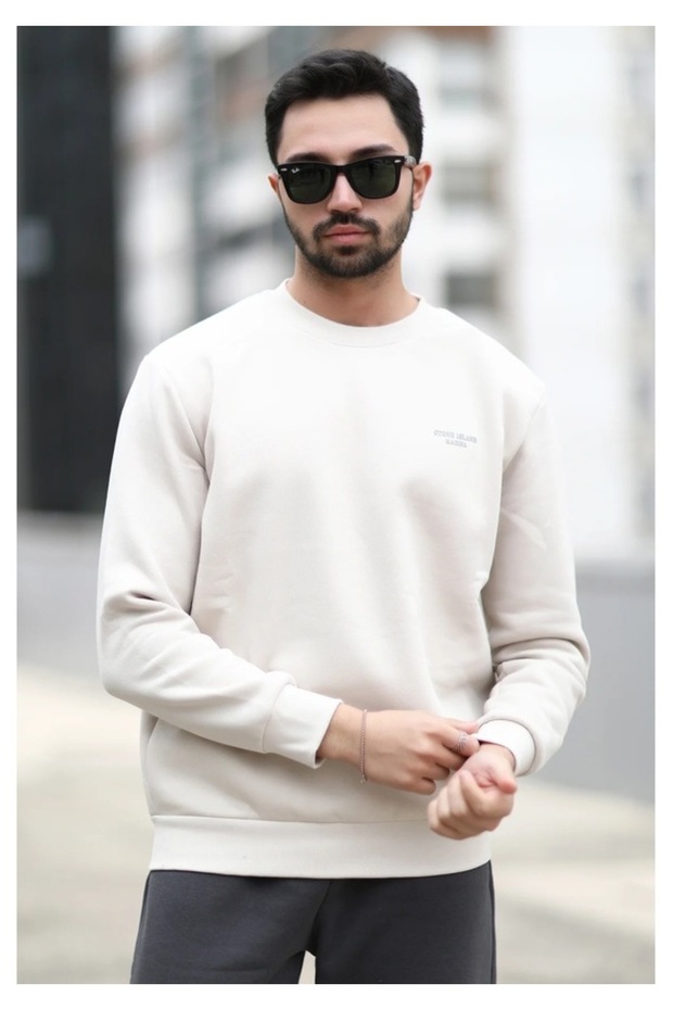 O Yaka 3 İplik Şardonlu Erkek Sweat 5012 KREM - 1