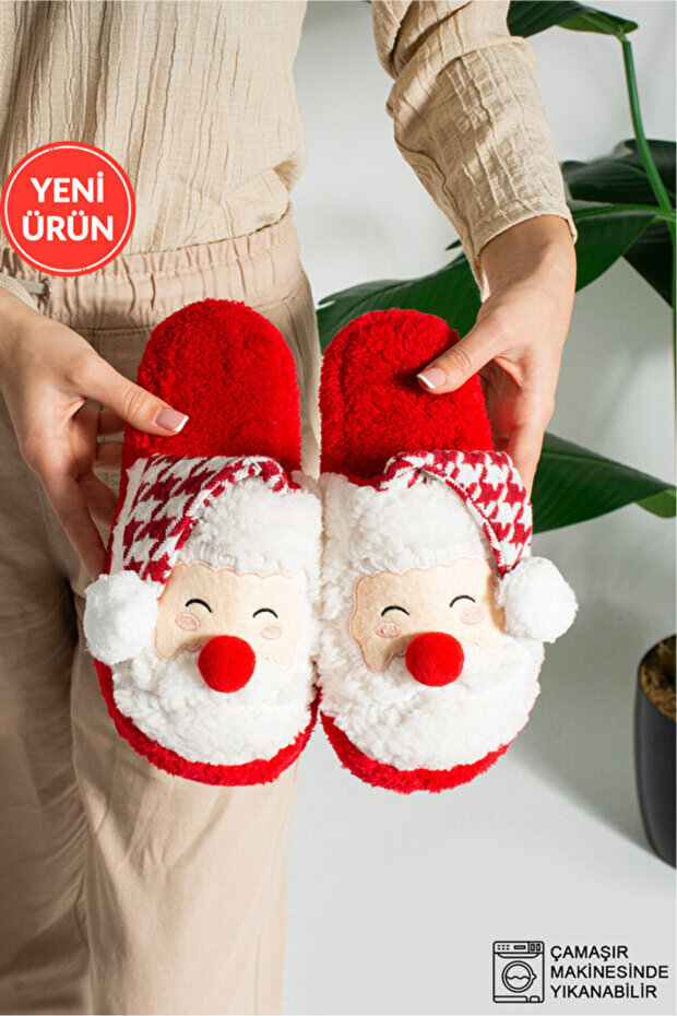 Fluffy House Slippers with Santa Claus Figure Christmas Special Design House Slippers Non-Slip Sole Noel103