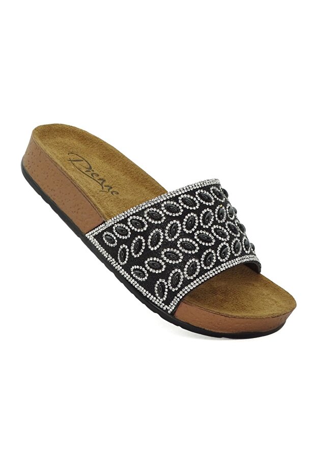 Women's Black Diamond Stone Insole Extra Comfortable Dowry Bridal Daily Slippers