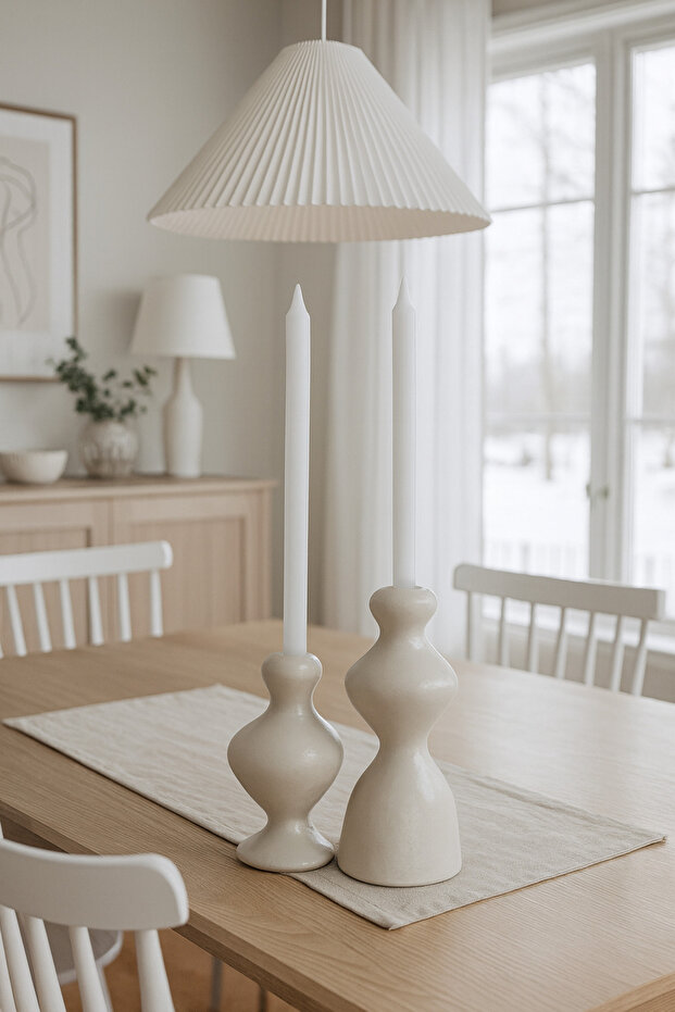 2'li Asimetrik Dalgalı Şamdan Mumluk Biblo - 2