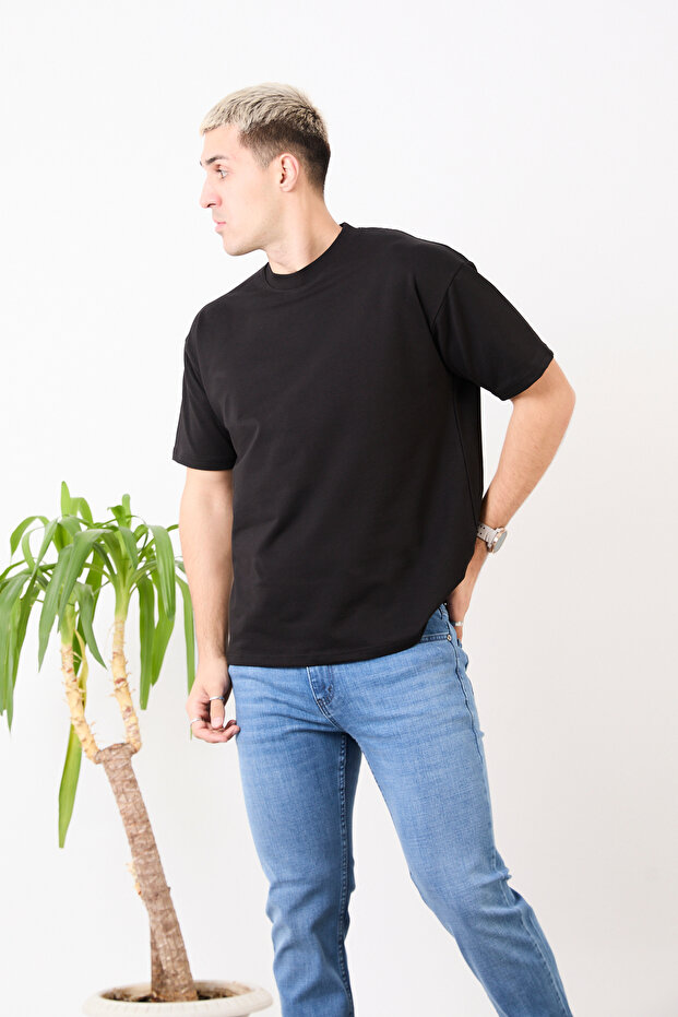 Oversize Wide Fit Crew Neck Basic Solid Short Sleeve T-Shirt - 5