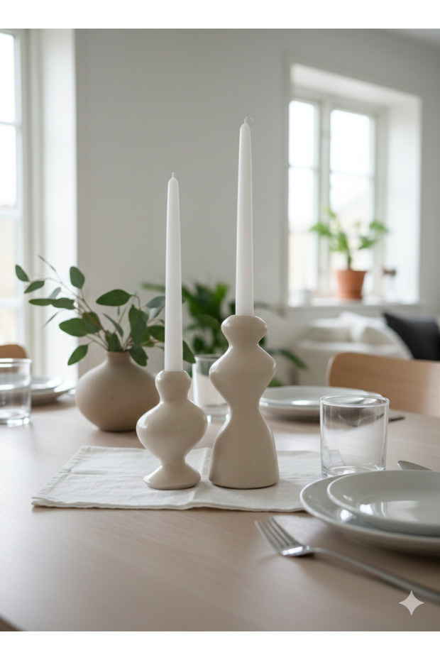 2'li Asimetrik Dalgalı Şamdan Mumluk Biblo - 3