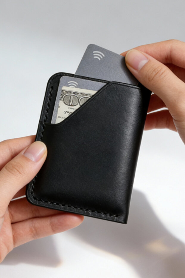 Real Leather Handmade Genuine Leather Card Holder Italian Stitching Premium Genuine Leather Compact Card Holder