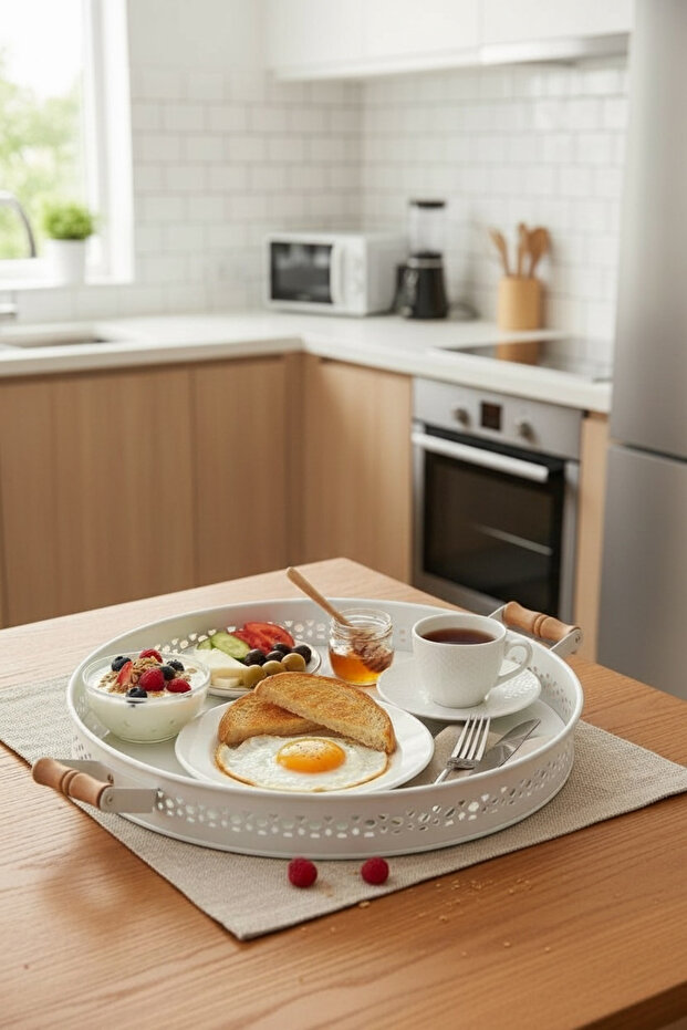 Metal Village Tray 38 Cm Wrought Iron - White