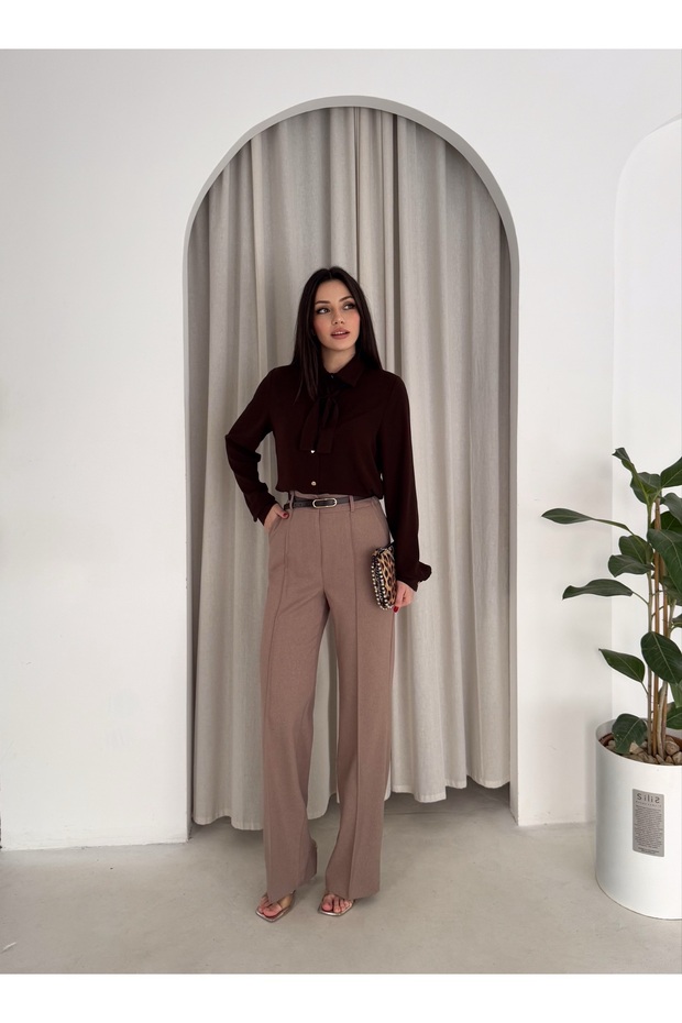 Kravatlı Metal Düğmeli Şık Gömlek - 5