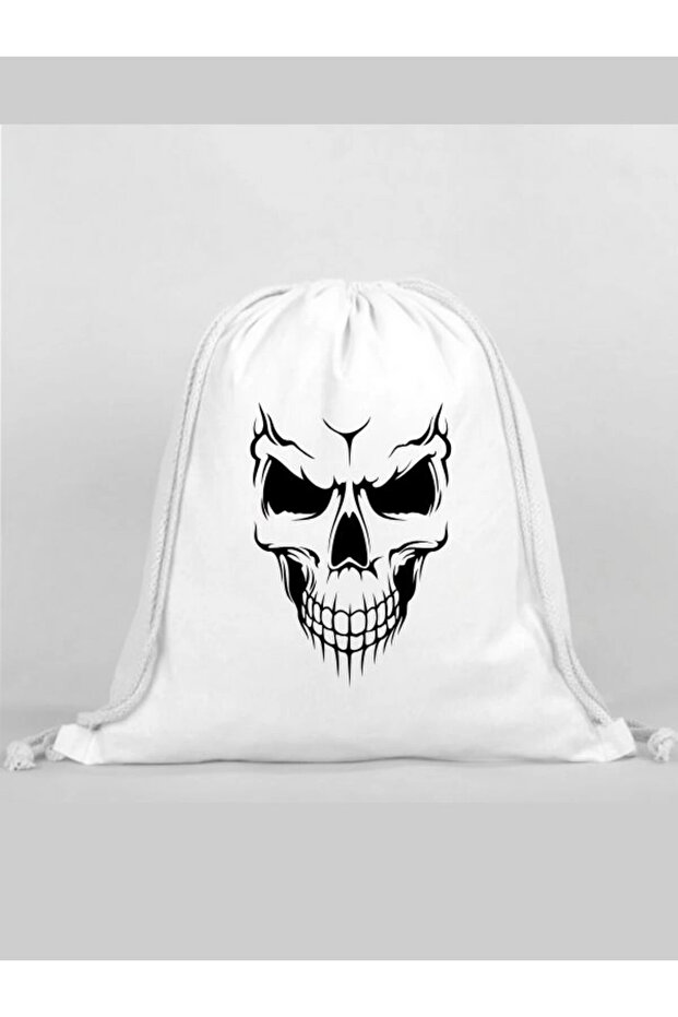 Skull Printed Backpack - Drawstring Sports Bag - 1