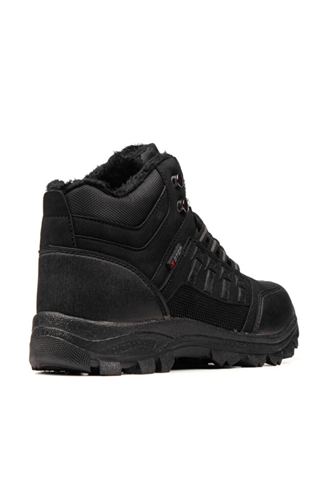 Water Resistant Outdoor Trekking Zippered Boy's Black Color Daily Wool Winter Boots