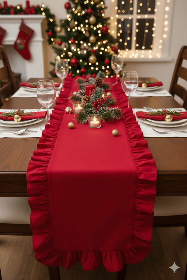 Ruffled Cotton Polyester Runner 40X140 cm