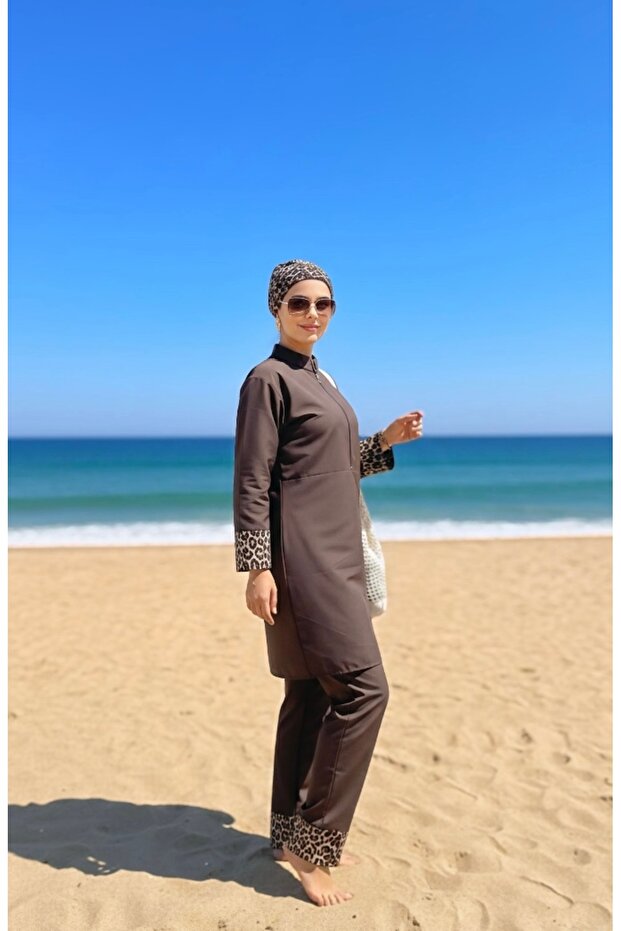 Gözde Model Leopar Garnili Tesettür Mayo - 4