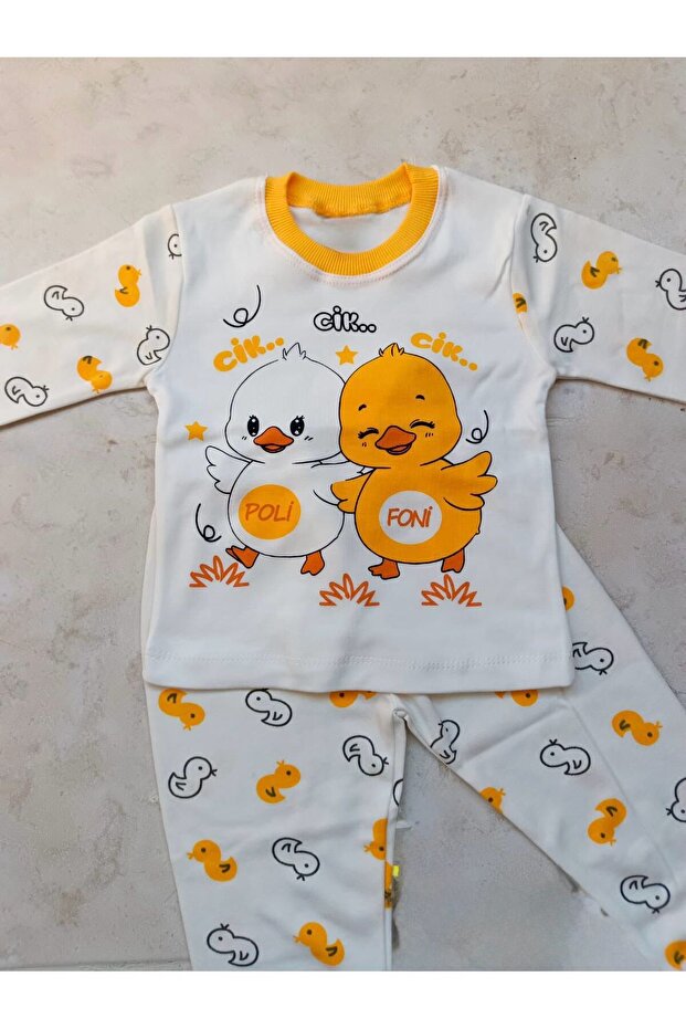 Duck Patterned 100% Cotton Combed Children's Pajama Set