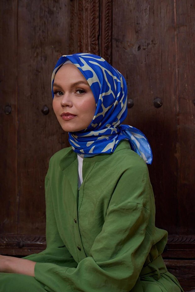 مجموعة مراكش وشاح ناعم أزرق كريمي 1196-08