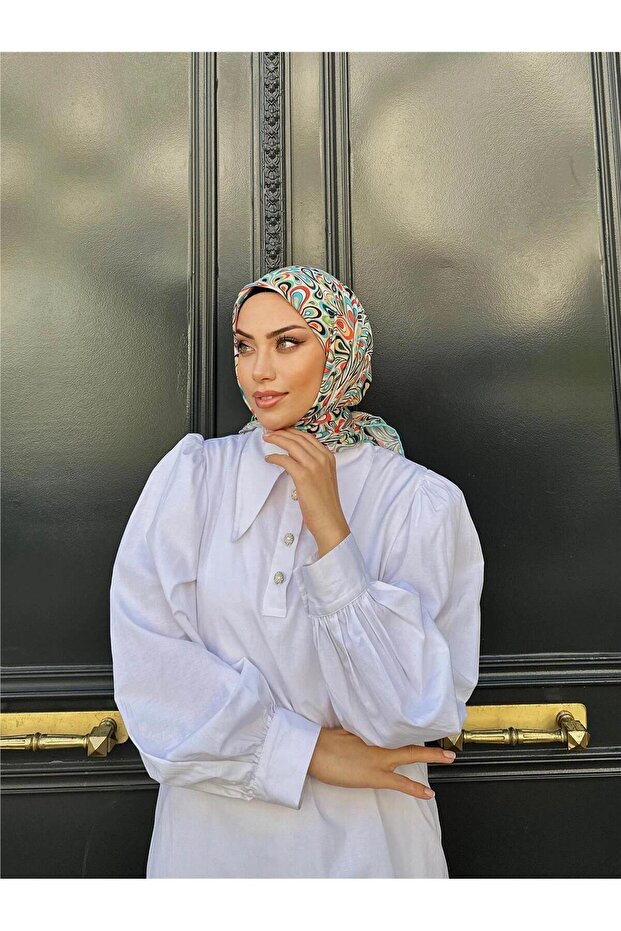 وشاح ريلاكس إبرولي الناعم باللون الأخضر الكريمي 1147-14