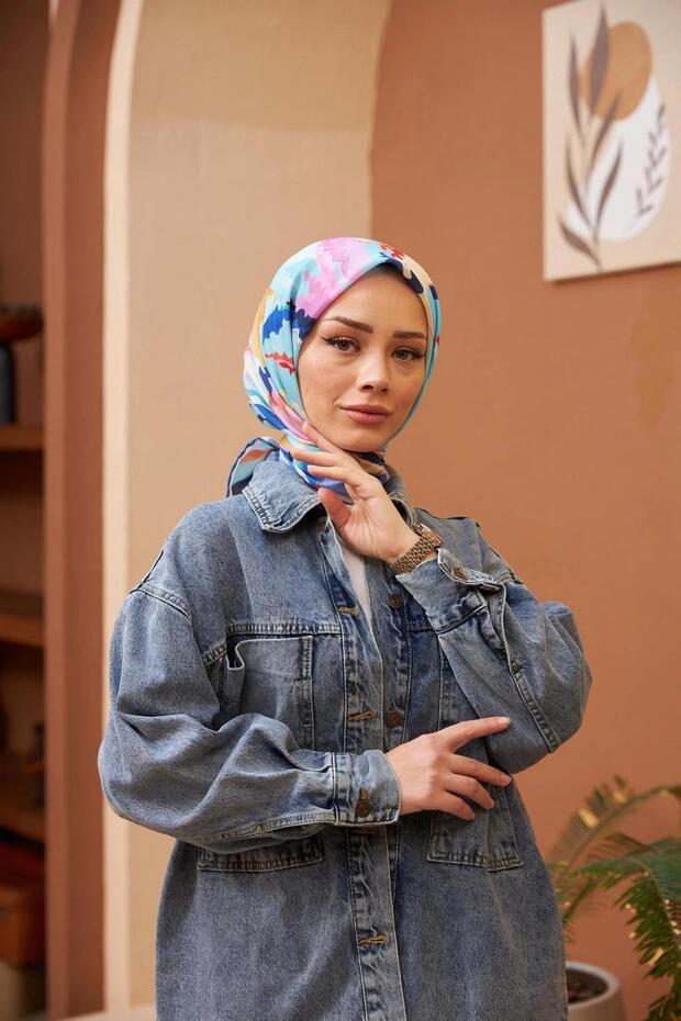ريلاكس قوس قزح وشاح ناعم باللون الفيروزي كريم 1154-08