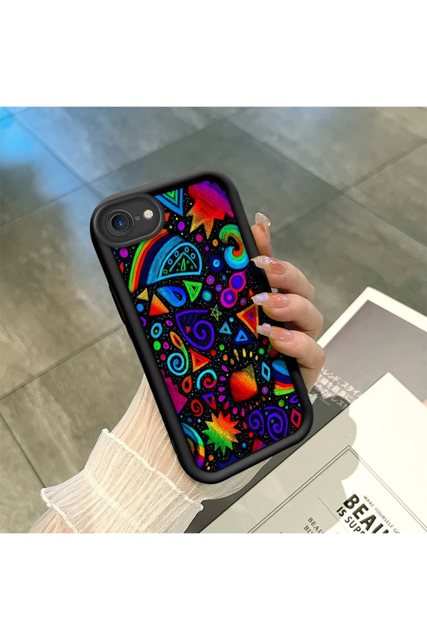 Black Silicone Graffiti Pattern Lens Protection Phone Case Compatible with iPhone 7/8/Se 2020 2022