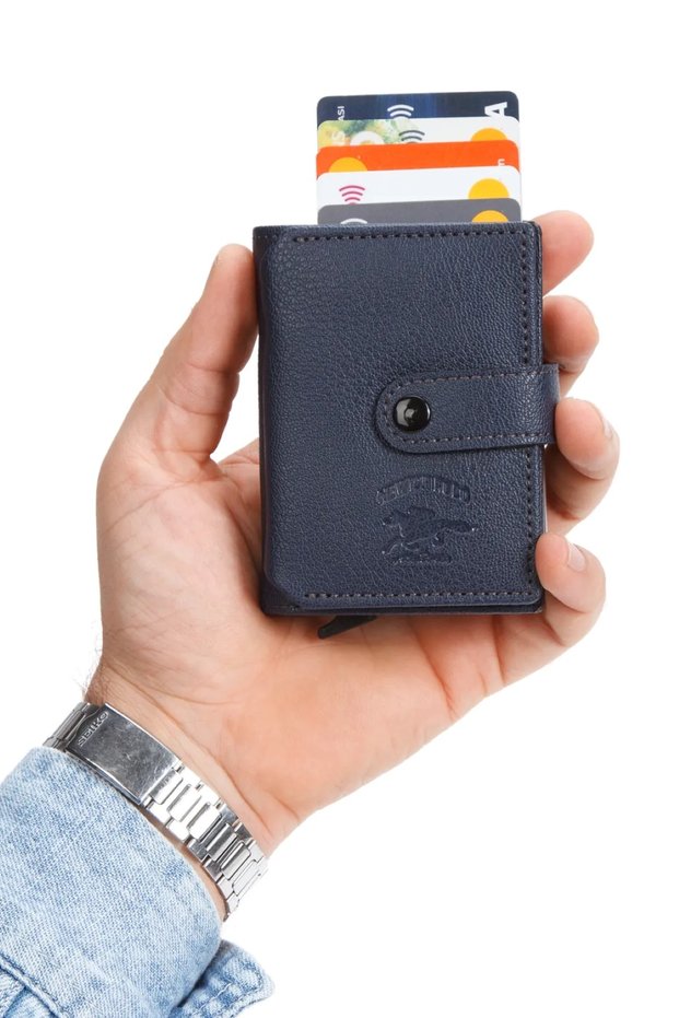 Rfid-Enabled Accordion Card Holder Wallet with Flap Mechanism, Faux Leather
