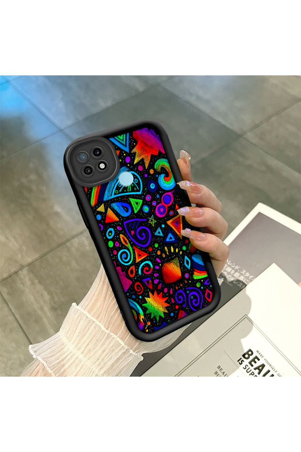 Realme C21 Compatible Black Silicone Graffiti Patterned Lens Protection Phone Case