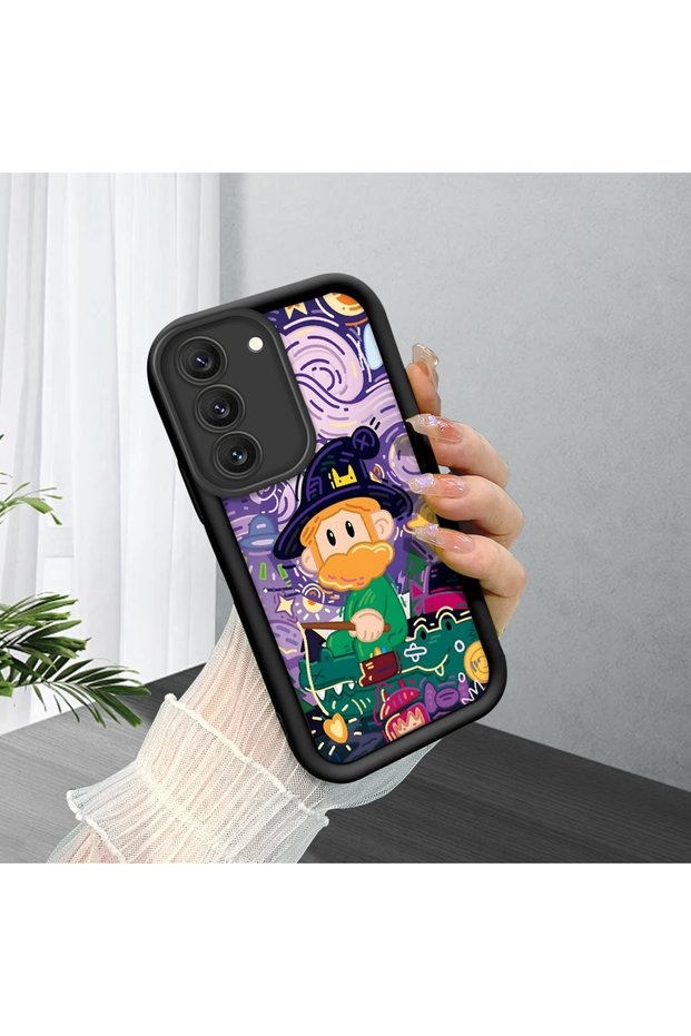 Samsung Galaxy S22 Compatible Black Silicone Van Gogh Starry Night Pattern Anti-Slip Phone Case