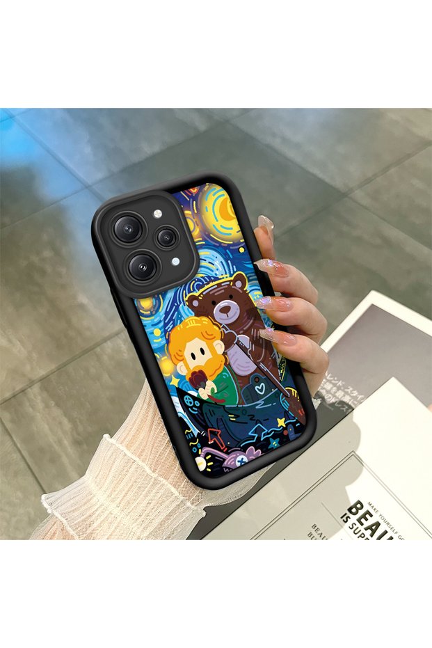 Xiaomi Redmi 12 4g Compatible Black Silicone Van Gogh Starry Night Patterned Anti-Slip Phone Case
