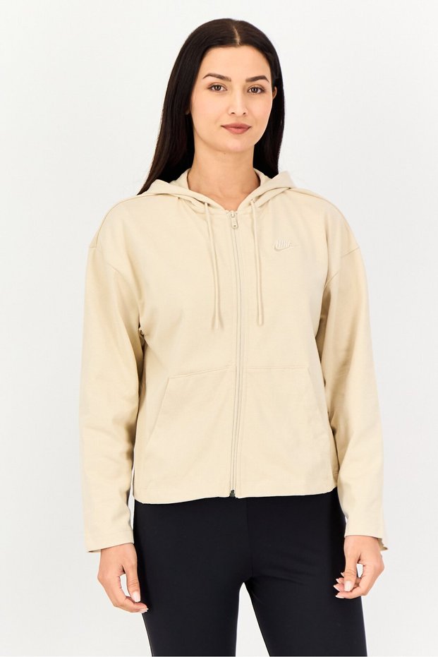 Women Loose Fit Long Sleeve Outdoor Hoodie, Beige