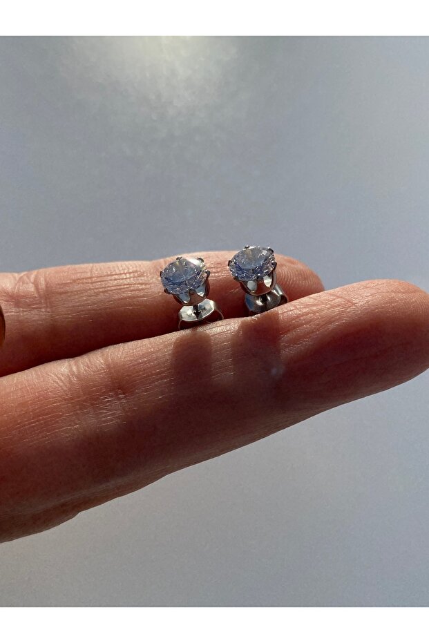 Solitaire Nail Steel 1 Pair Earrings with Zircon Stone 6 mm