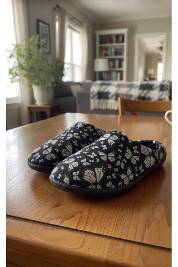 Women's Winter Slippers with Butterfly Pattern. Winter Home & Guest & Household Slippers.