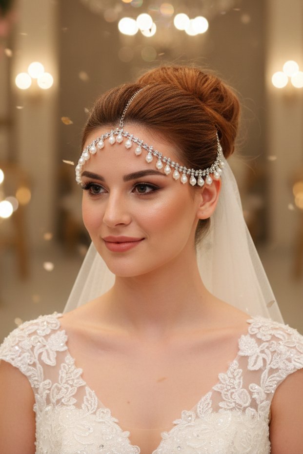 Bridal Crystal Stone Forehead Hair Accessory Chain Crown Wedding Engagement Henna Headpiece