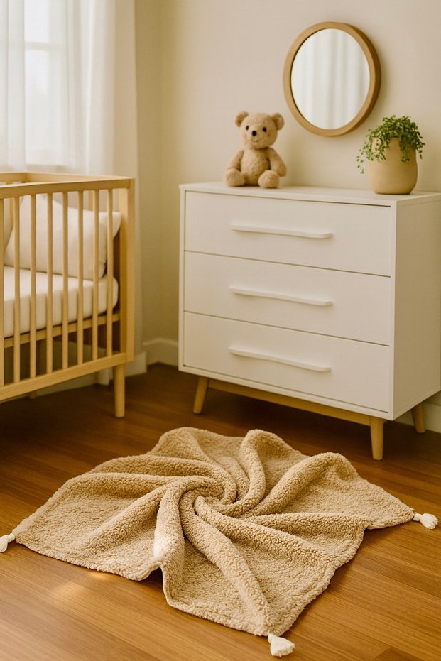 Caramel and Cream Color Double-Sided Muslin Sheep Hair Baby Blanket (100X120 cm)