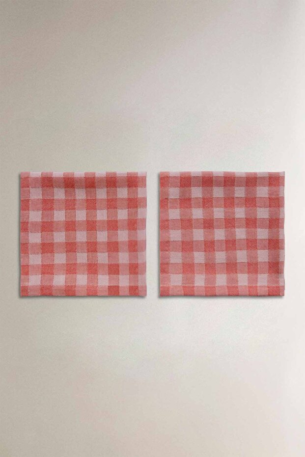 Plaid Patterned 2-Piece Napkin Set Red 2/40X40 cm