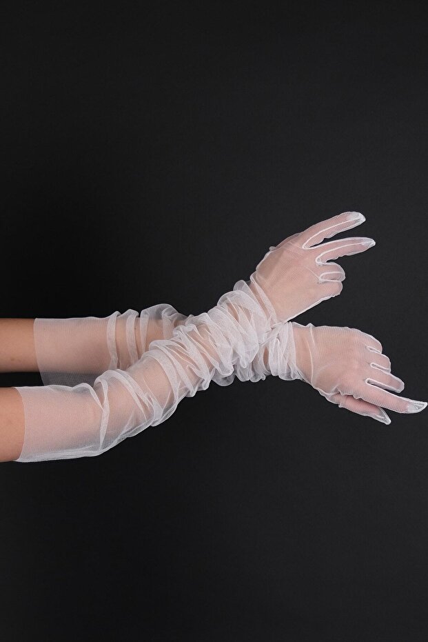 White Long Elbow Bridal Gloves and Wedding Hat Set