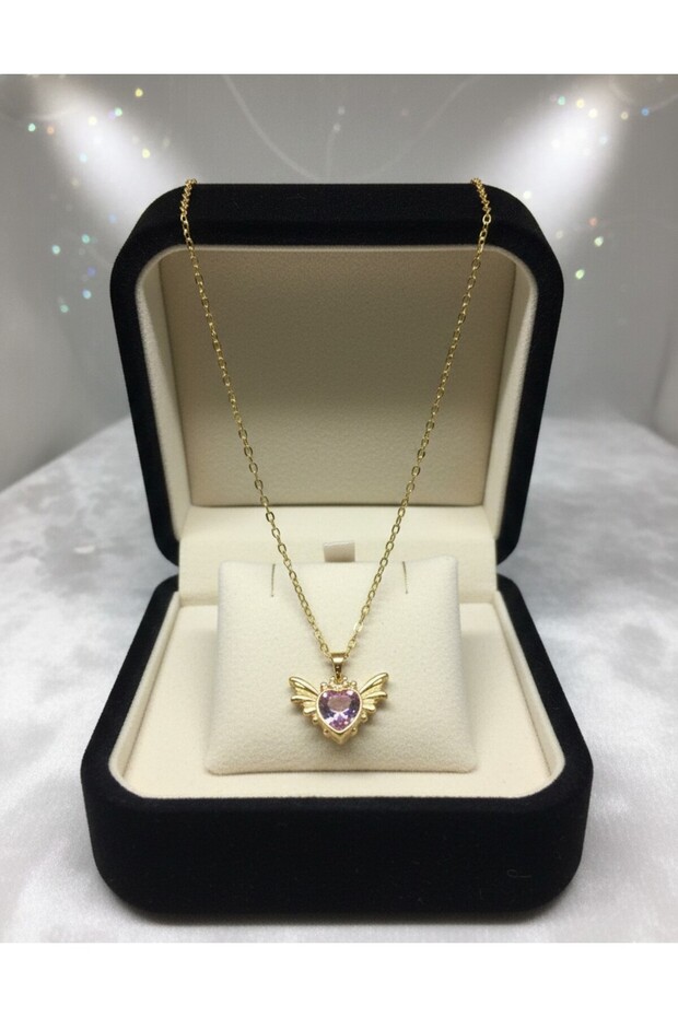 ÇELİK KALPLİ KANATLI TAŞLI KOLYE - 2