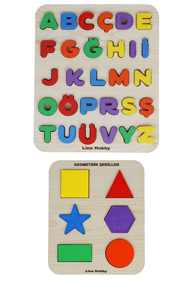 Turkish Alphabet and Geometric Shapes - Educational Wooden Bultak Puzzle