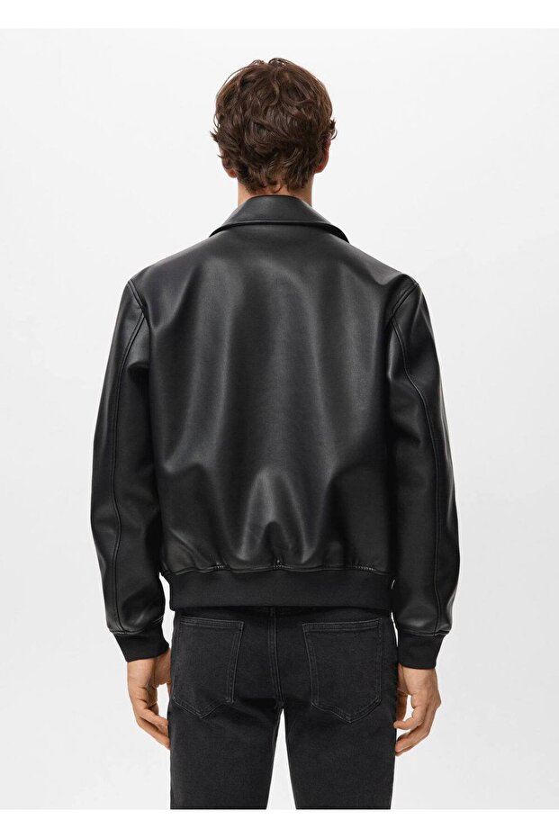 Deri görünümlü cepli ceket - 4