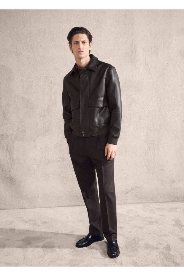 Deri görünümlü cepli ceket - 6