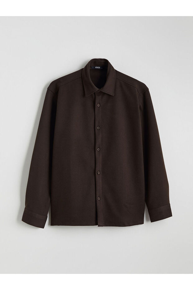 Brown Regular Fit Long Sleeve Men's Shirt from Plus-Store