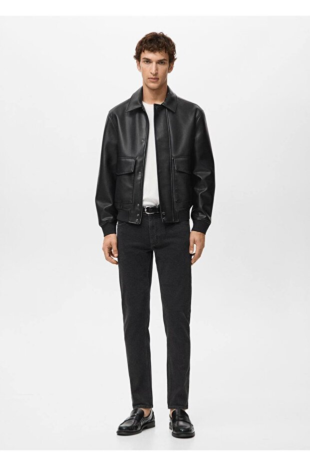 Deri görünümlü cepli ceket - 2