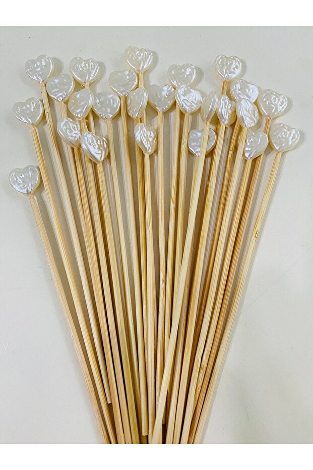 No:94 - 25Pcs 15cm Cocktail Long Toothpicks and Stirrers - Baroque Heart Pearl 10mm