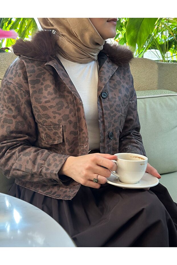 LEOPAR YAKALI KÜRK CEKET - 2