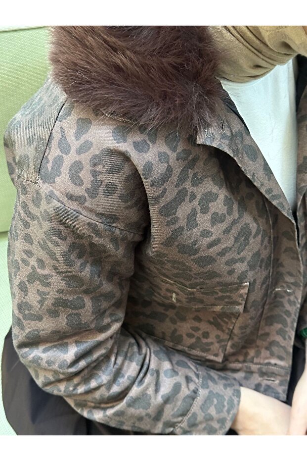 LEOPAR YAKALI KÜRK CEKET - 4