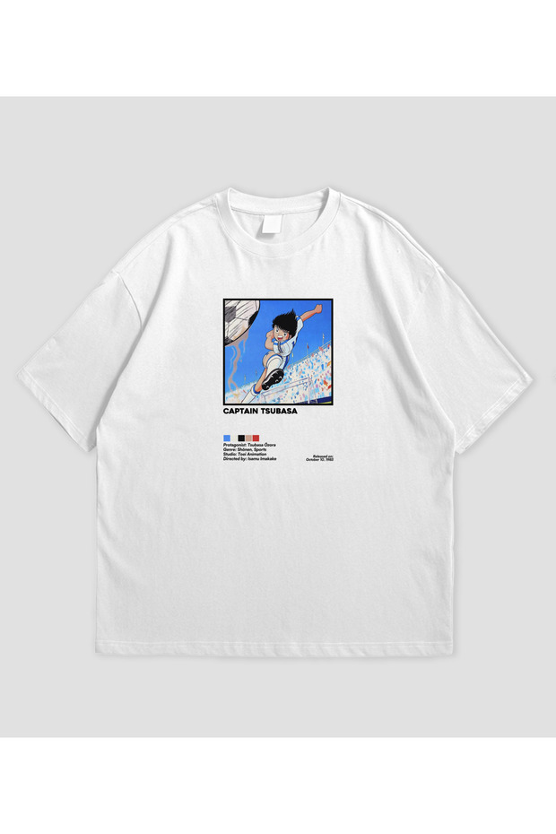 Captain Tsubasa 1983 Anime Printed White Oversize T-Shirt Unisex 100% Cotton Crew Neck T-Shirt