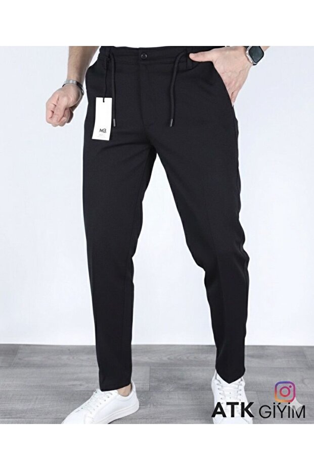 Men's Regular Fit Fabric Trousers Buttoned Flexible Waist Lace-Up Casual Basic Stretch Fabric Summer Stylish