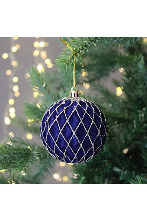 Blue Christmas Ball Ornaments Peppermint Xmas Tree Home & HolidayFun Decor Pack of 4