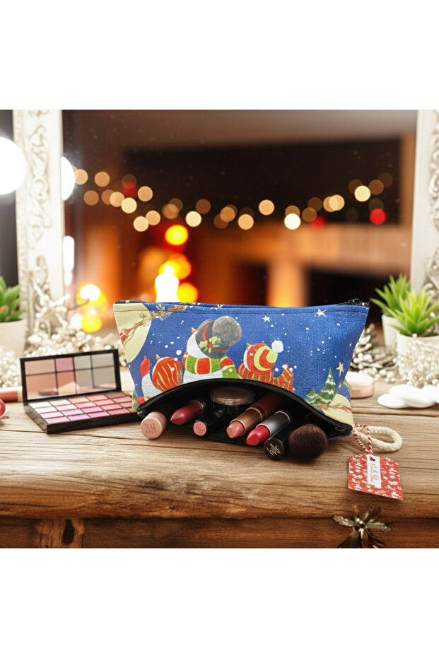 New Year Snowman Themed Wallet Makeup Bag Pencil Holder