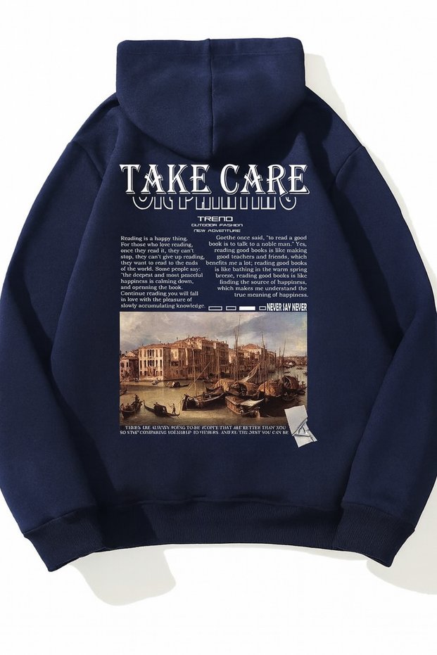 “Take Care Printed Hooded Unisex Sweatshirt Oversized Casual Warm Street Style”