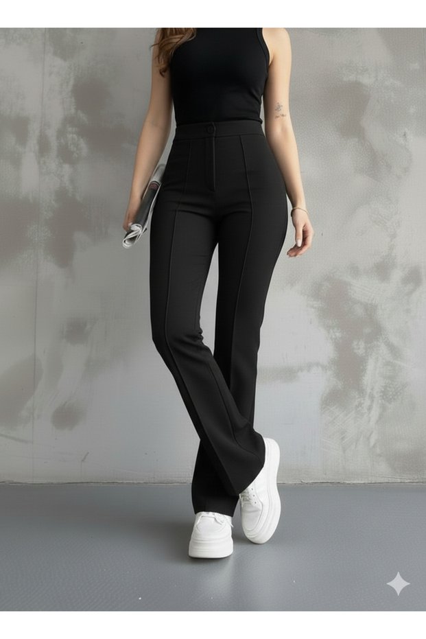 Women's Black High-Waist Shaping / Sculpting Spanish Flare Palazzo Pants, High Quality Stretch Fabric