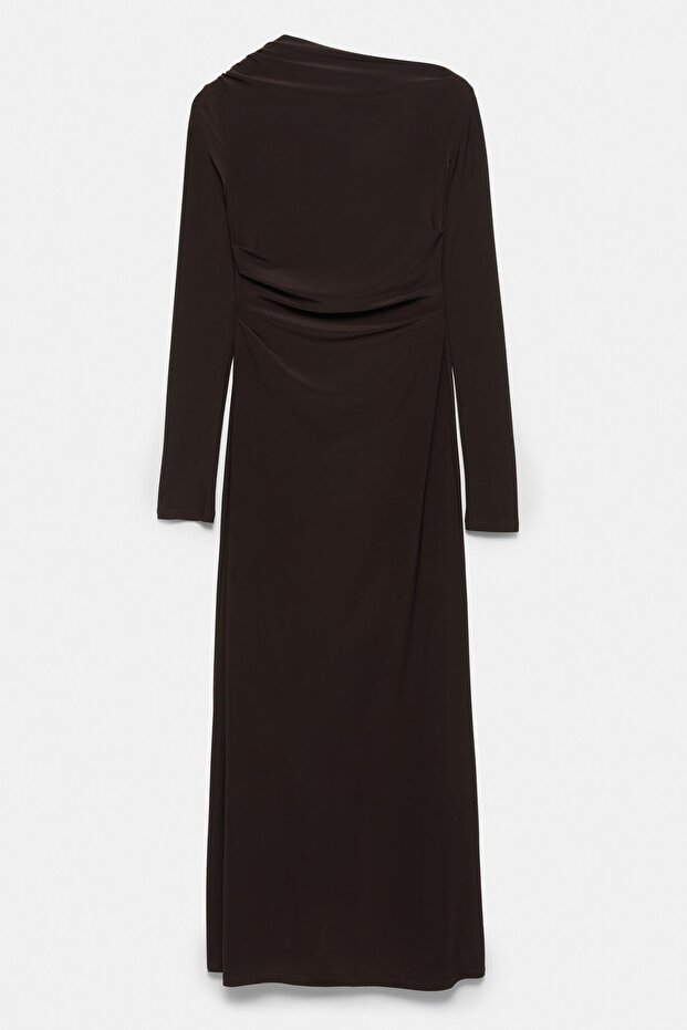 Drape detaylı yumuşak midi elbise - 6