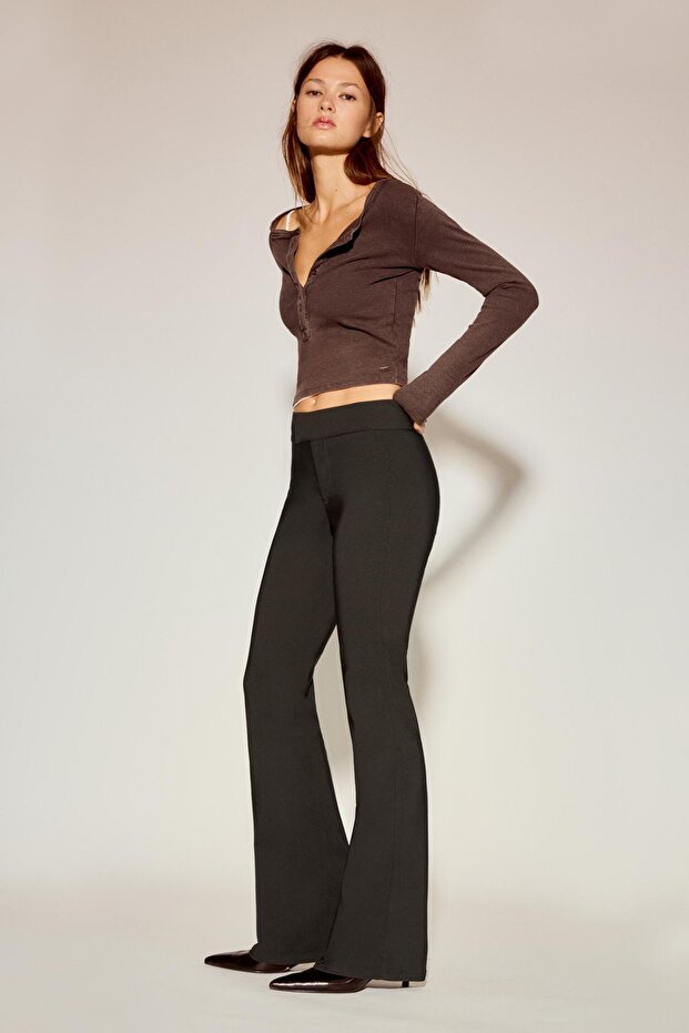 Orta bel çan paça pantolon - 1