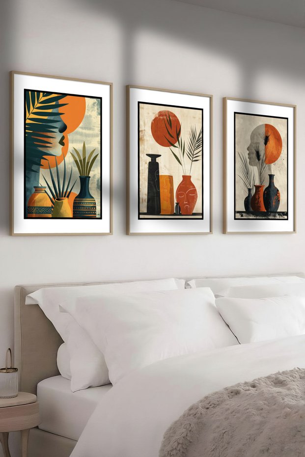 3 Piece Painting Set Abstract Painting with Wooden Frame