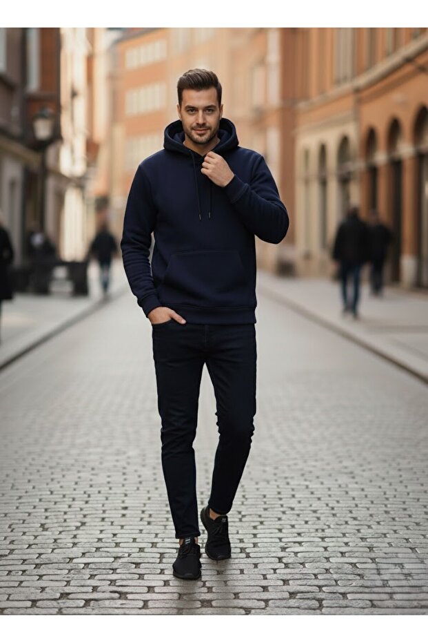 Unisex Cotton Soft Textured Inside Fleece-Lined K Hooded Sweatshirt