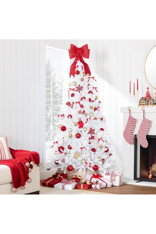 Artificial white Christmas Tree Prelit Warm Lights Mixed Branches Foldable Stand -120cm - 2