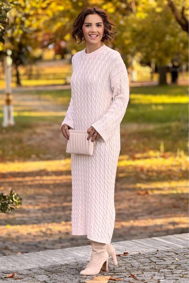 White Color Hair Knitwear Dress